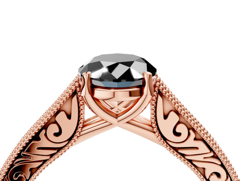 Rose gold Fancy Black Oval Cut Cut Pave Band Milgrain Solitaire Ring_4