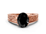 Rose gold Fancy Black Oval Cut Cut Solitaire Engraved Band with Four-Prong Setting