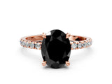 Rose gold Fancy Black Oval Cut Diamond Brilliant Solitaire Ring with Pavé Band and Four-Prong Setting_12