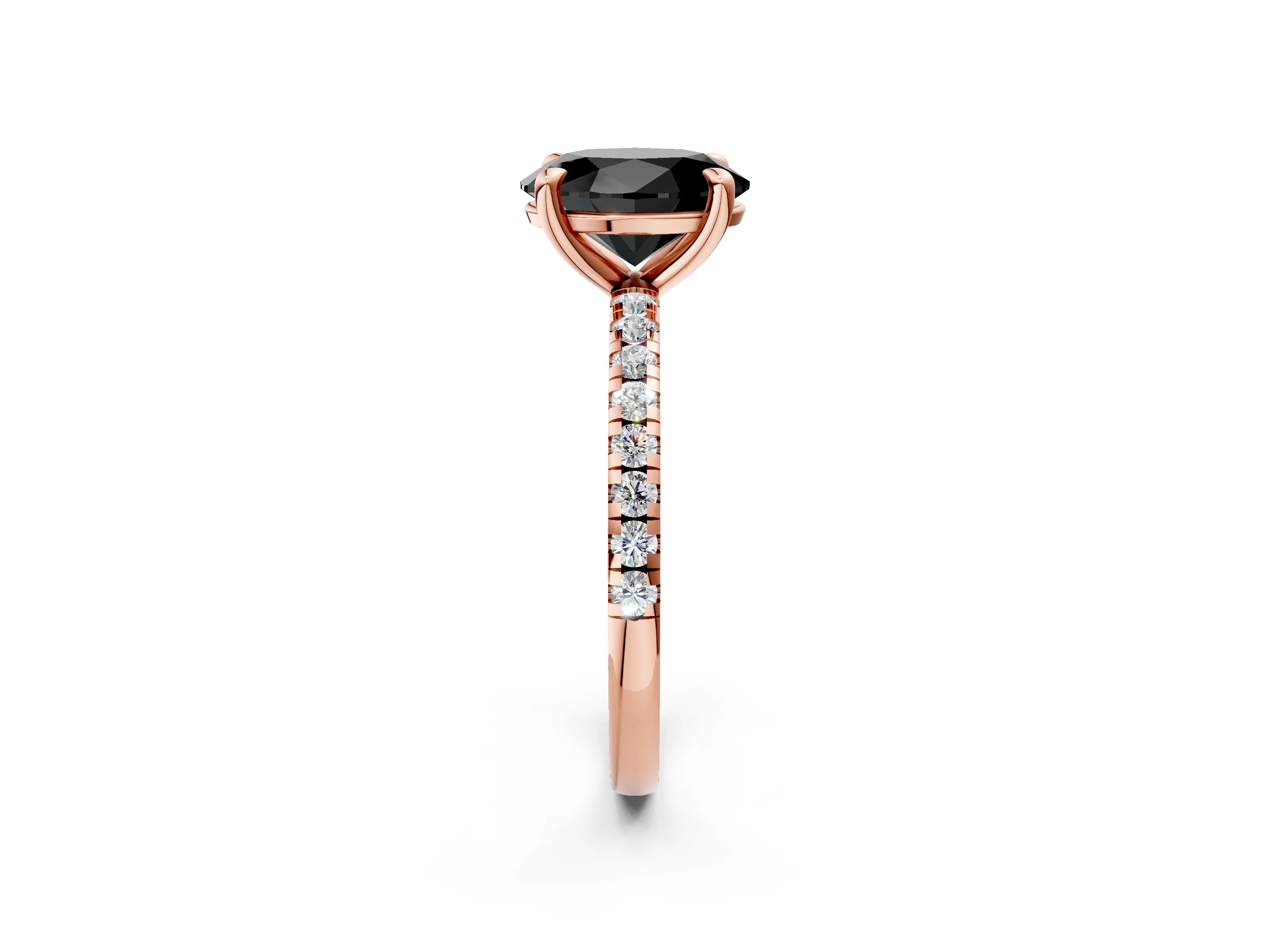 Rose gold Fancy Black Oval Cut Diamond Brilliant Solitaire Ring with Pavé Band and Four-Prong Setting_2