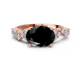 Rose gold Fancy Black Oval Cut Diamond Cluster Pavé Band with Four-Prong Setting_3