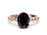 Rose gold Fancy Black Oval Cut Diamond Cluster Side Stone Solitaire Ring with Prong Setting_24