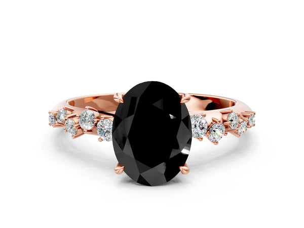 Rose Gold Oval Graduated Cluster Engagement Ring Setting for Black Center