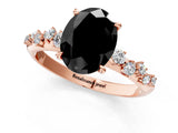 Rose gold Fancy Black Oval Cut Diamond Cluster Side Stone Solitaire Ring with Prong Setting_25