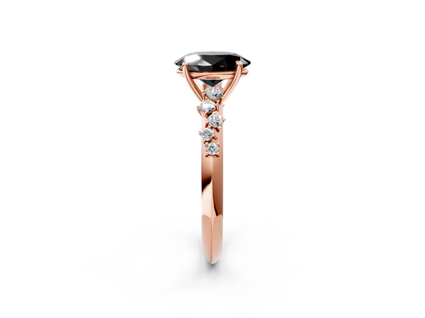 Rose Gold Oval Graduated Cluster Engagement Ring Setting for Black Center