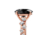 Rose gold Fancy Black Oval Cut Diamond Cluster Side Stone Solitaire Ring with Prong Setting_29
