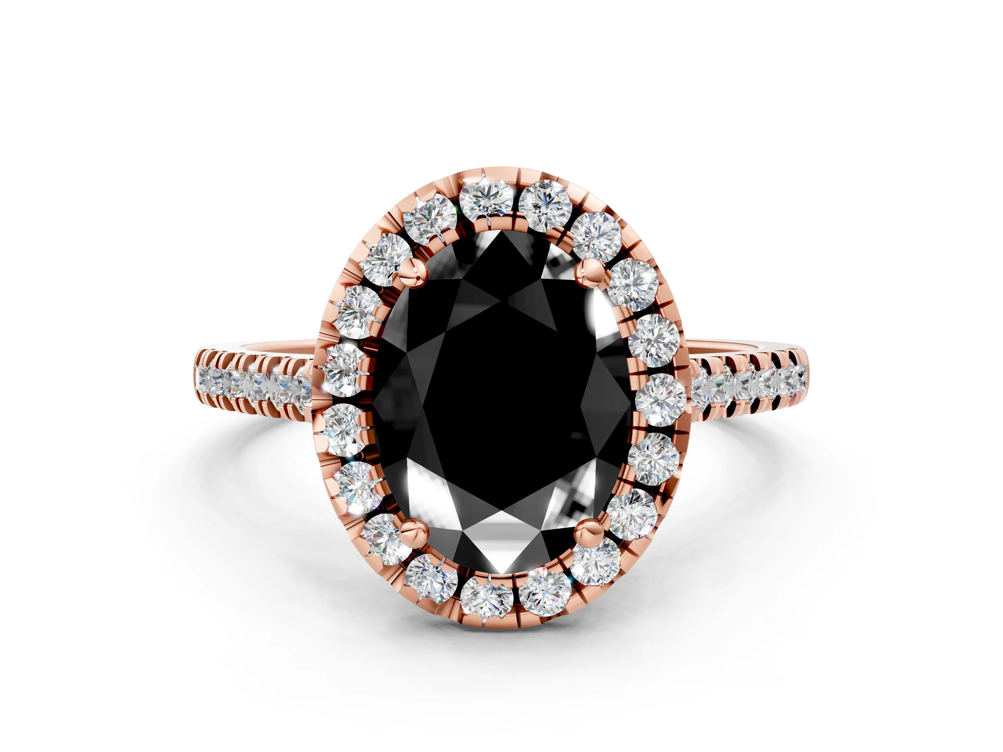 Rose gold Fancy Black Oval Cut Diamond Cushion Halo Ring with Pavé Band