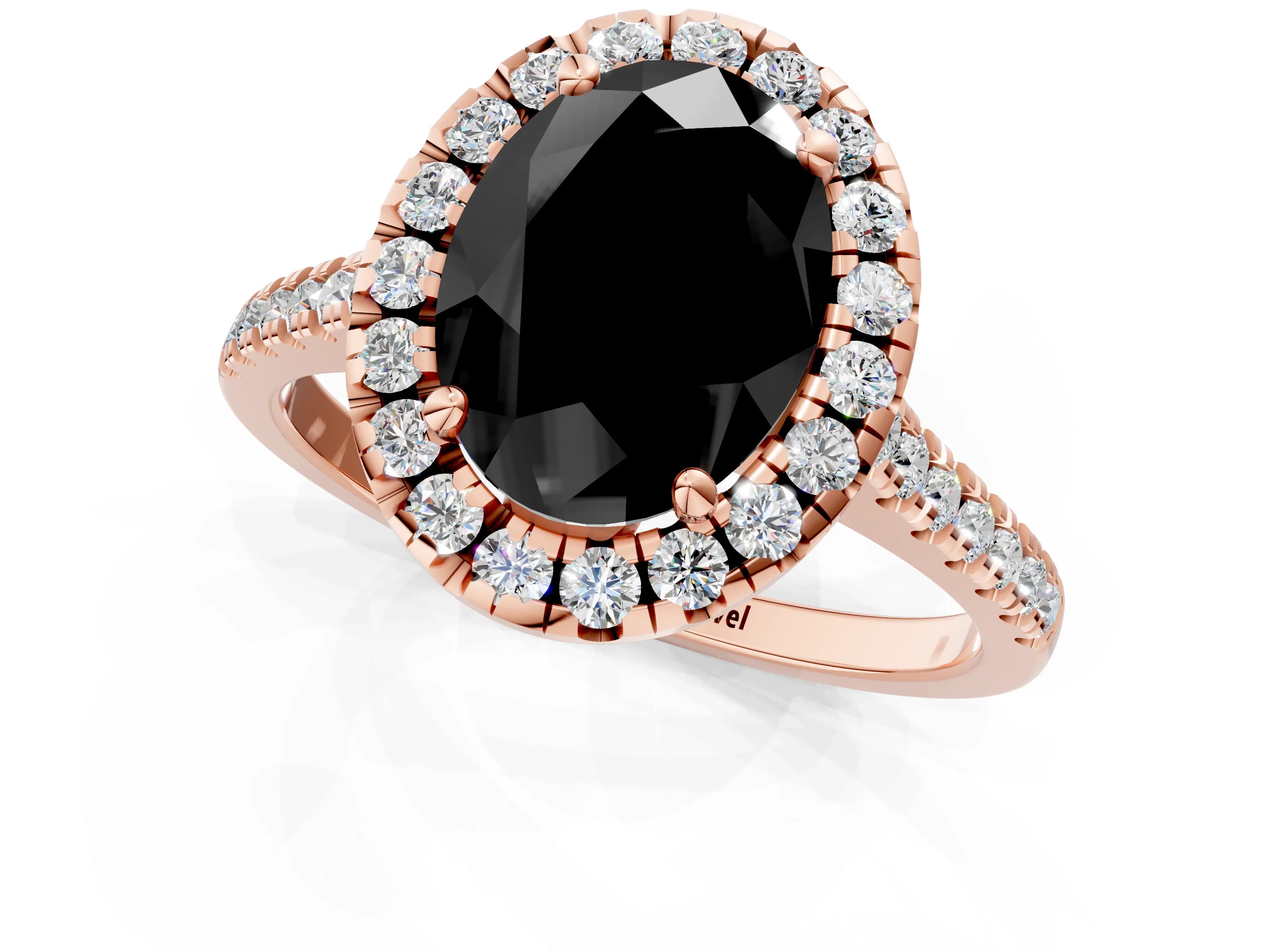 Rose gold Fancy Black Oval Cut Diamond Cushion Halo Ring with Pavé Band_1