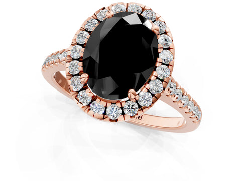 Rose gold Fancy Black Oval Cut Diamond Cushion Halo Ring with Pavé Band_1