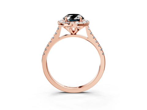 Rose gold Fancy Black Oval Cut Diamond Cushion Halo Ring with Pavé Band_3