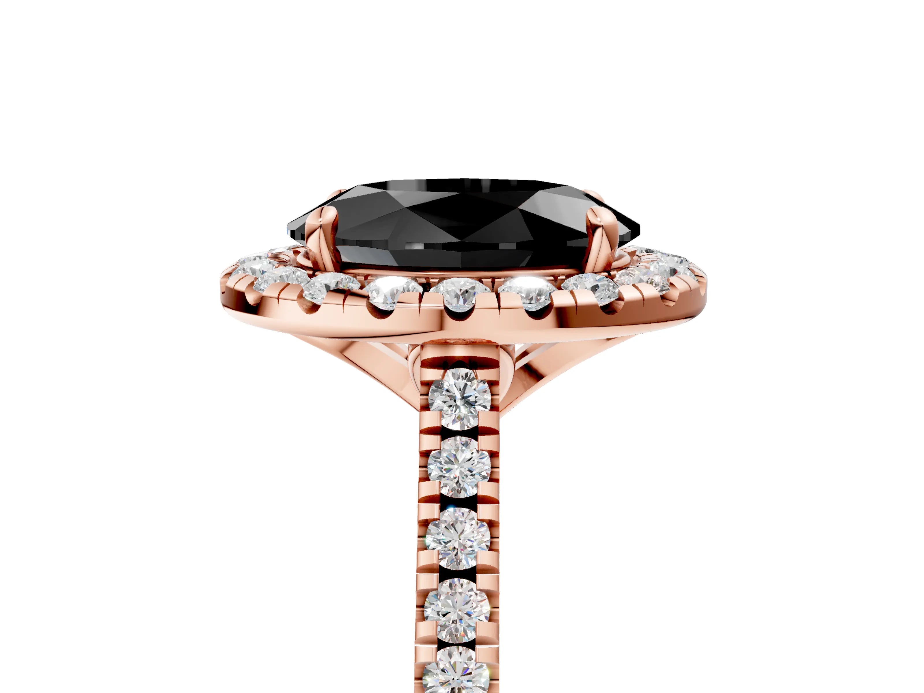Rose gold Fancy Black Oval Cut Diamond Cushion Halo Ring with Pavé Band_5