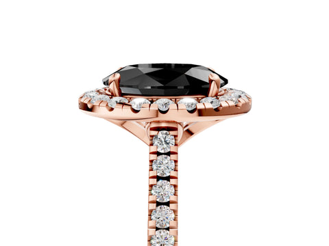 Rose gold Fancy Black Oval Cut Diamond Cushion Halo Ring with Pavé Band_5