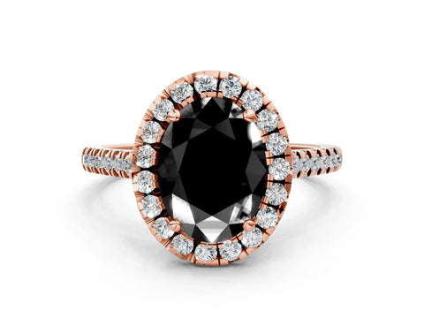 Rose gold Fancy Black Oval Cut Diamond Cushion Halo Ring with Pavé Band