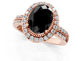 Rose gold Fancy Black Oval Cut Diamond Double Halo Ring with Split Shank and Four-Prong Setting_1