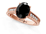 Rose gold Fancy Black Oval Cut Diamond Engagement Ring with Milgrain Channel Set Band and Prong Setting_1