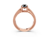 Rose gold Fancy Black Oval Cut Diamond Engagement Ring with Milgrain Channel Set Band and Prong Setting_3