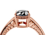 Rose gold Fancy Black Oval Cut Diamond Engagement Ring with Milgrain Channel Set Band and Prong Setting_4