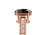 Rose gold Fancy Black Oval Cut Diamond Engagement Ring with Milgrain Channel Set Band and Prong Setting_5