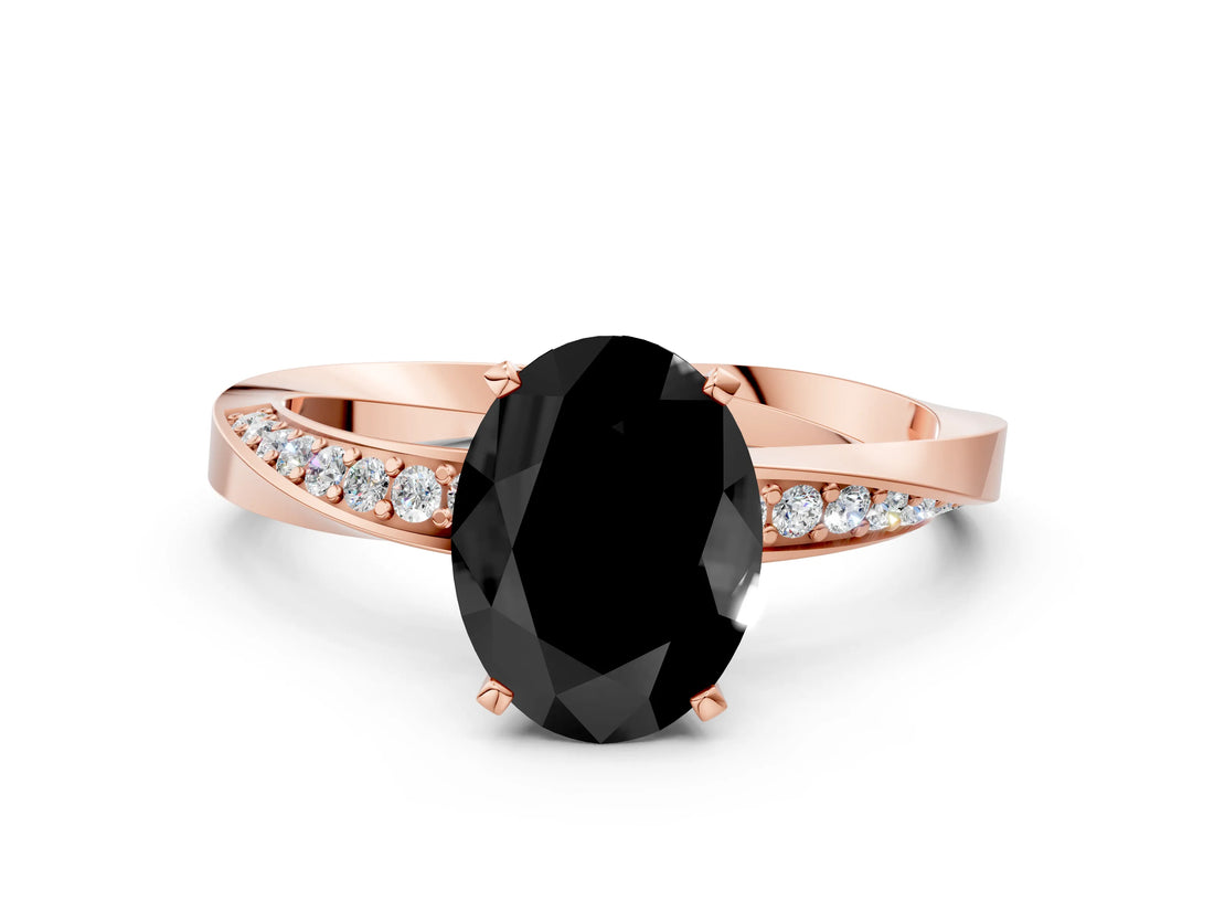 Rose gold Fancy Black Oval Cut Diamond Engagement Ring with Side Stone Accents and Four-Prong Setting_60