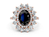 Rose gold Fancy Black Oval Cut Diamond Floral Double Halo Engagement Ring with Prong Setting_25