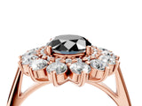 Rose gold Fancy Black Oval Cut Diamond Floral Double Halo Engagement Ring with Prong Setting_29