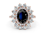 Rose gold Fancy Black Oval Cut Diamond Floral Double Halo Engagement Ring with Prong Setting_73