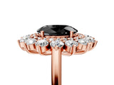 Rose gold Fancy Black Oval Cut Diamond Floral Double Halo Engagement Ring with Prong Setting_78