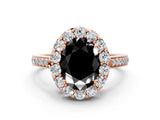 Rose gold Fancy Black Oval Cut Diamond Floral Halo Ring with Pavé Band and Prong Setting_3