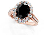 Rose gold Fancy Black Oval Cut Diamond Floral Halo Ring with Pavé Band and Prong Setting_4