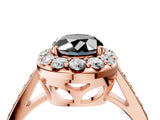 Rose gold Fancy Black Oval Cut Diamond Floral Halo Ring with Pavé Band and Prong Setting_7