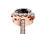 Rose gold Fancy Black Oval Cut Diamond Floral Halo Ring with Pavé Band and Prong Setting_8