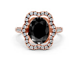 Rose gold Fancy Black Oval Cut Diamond Floral Halo Split Shank Prong Setting Ring