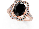 Rose gold Fancy Black Oval Cut Diamond Floral Halo Split Shank Prong Setting Ring_1