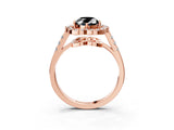 Rose gold Fancy Black Oval Cut Diamond Floral Halo Split Shank Prong Setting Ring_3
