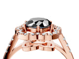 Rose gold Fancy Black Oval Cut Diamond Floral Halo Split Shank Prong Setting Ring_4