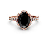 Rose gold Fancy Black Oval Cut Diamond Halo Pave Band with Four-Prong Setting_3