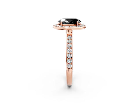 Rose gold Fancy Black Oval Cut Diamond Halo Ring with Bezel Frame and Pavé Band_2