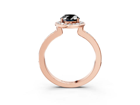 Rose gold Fancy Black Oval Cut Diamond Halo Ring with Bezel Frame and Pavé Band_3