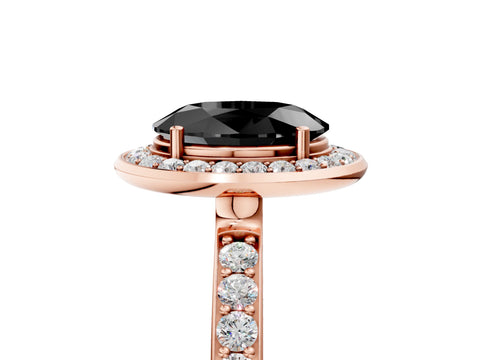 Rose gold Fancy Black Oval Cut Diamond Halo Ring with Bezel Frame and Pavé Band_5