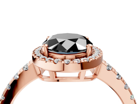 Rose gold Fancy Black Oval Cut Diamond Halo Ring with Pavé Band and Four-Prong Setting_4