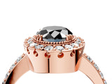 Rose gold Fancy Black Oval Cut Diamond Halo Ring with Pavé Band and Prong Setting_4