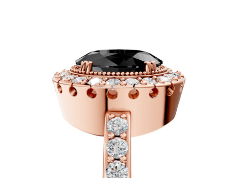 Rose gold Fancy Black Oval Cut Diamond Halo Ring with Pavé Band and Prong Setting_5