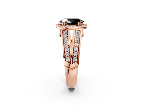 Rose gold Fancy Black Oval Cut Diamond Halo Ring with Split Shank Pavé Band and Four-Prong Setting_2