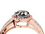 Rose gold Fancy Black Oval Cut Diamond Halo Ring with Split Shank Pavé Band and Four-Prong Setting_4