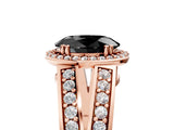 Rose gold Fancy Black Oval Cut Diamond Halo Ring with Split Shank Pavé Band and Four-Prong Setting_5