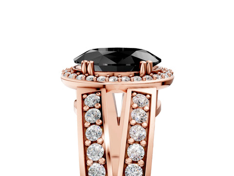 Rose gold Fancy Black Oval Cut Diamond Halo Ring with Split Shank Pavé Band and Four-Prong Setting_5