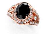 Rose gold Fancy Black Oval Cut Diamond Halo Ring with Split Shank and Bezel Accents and Four-Prong Setting_1