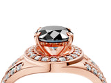 Rose gold Fancy Black Oval Cut Diamond Halo Ring with Split Shank and Bezel Accents and Four-Prong Setting_4