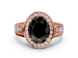Rose gold Fancy Black Oval Cut Diamond Halo Ring with Split Shank and Bezel Accents and Prong Setting