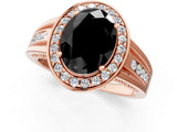 Rose gold Fancy Black Oval Cut Diamond Halo Ring with Split Shank and Bezel Accents and Prong Setting_1